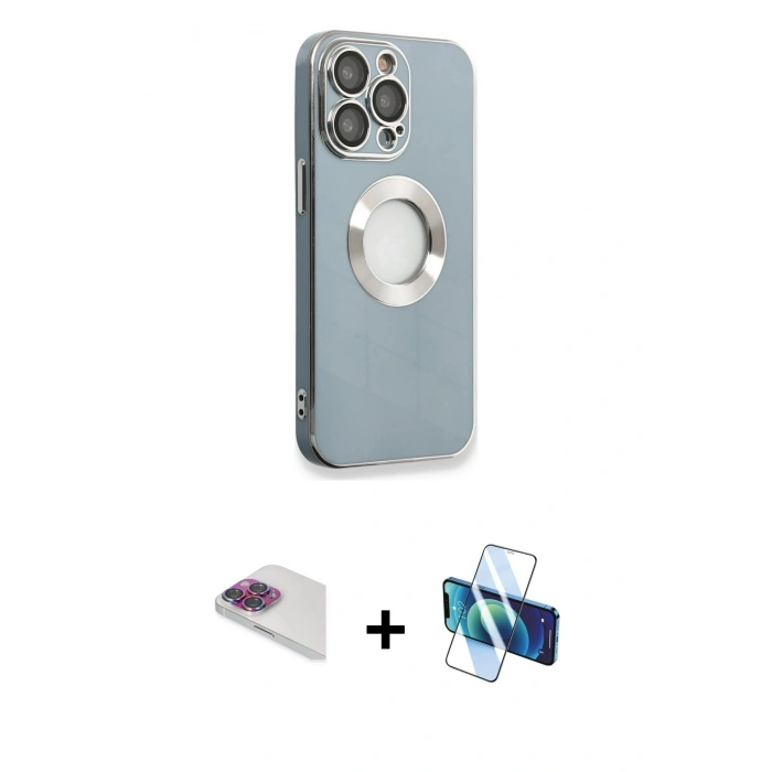 MARSİLYAN™- iPhone 13 Pro Max Kılıf İz Form Serisi - Siyah 3D Antistatik Cam Ekran Koruyucu + Pers Alüminyum Kamera Lens - GI