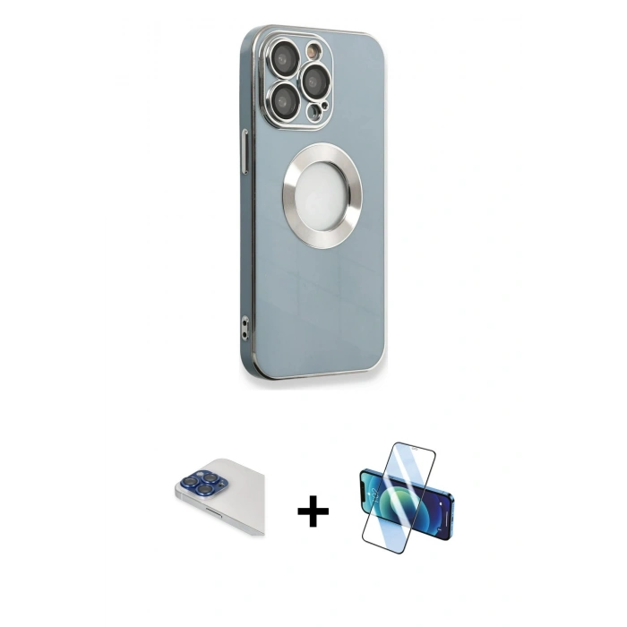 MARSİLYAN™- iPhone 13 Pro Max Kılıf İz Form Serisi - Siyah 3D Antistatik Cam Ekran Koruyucu + Pers Alüminyum Kamera Lens - LT