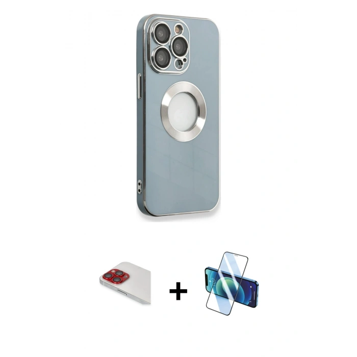 MARSİLYAN™- iPhone 13 Pro Max Kılıf İz Form Serisi - Siyah 3D Antistatik Cam Ekran Koruyucu + Pers Alüminyum Kamera Lens - KI