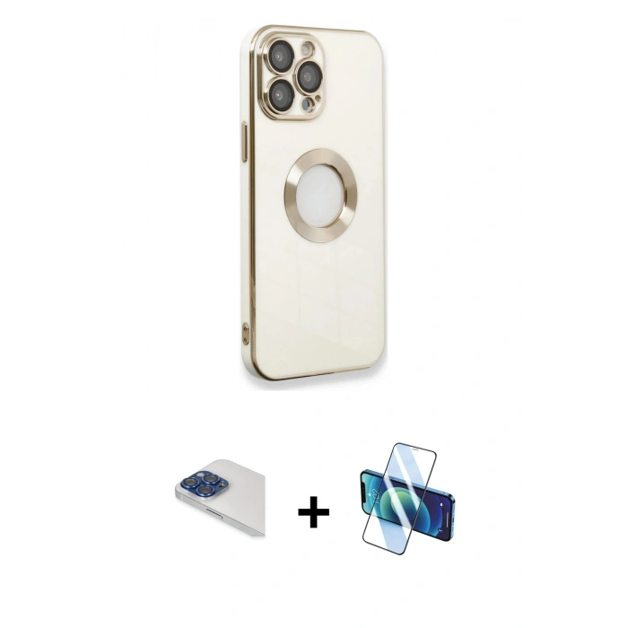MARSİLYAN™- iPhone 13 Pro Max Kılıf İz Form Serisi - Siyah 3D Antistatik Cam Ekran Koruyucu + Pers Alüminyum Kamera Lens - LT