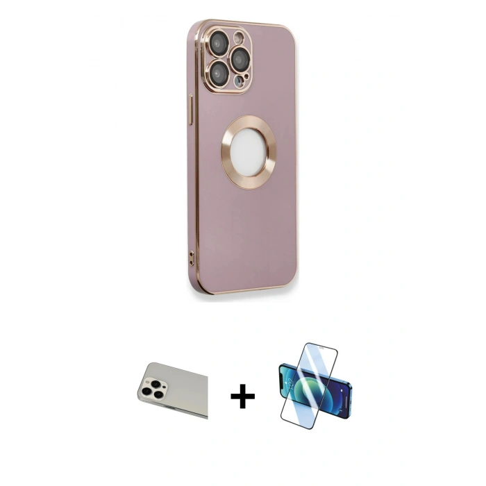 MARSİLYAN™- iPhone 13 Pro Max Kılıf İz Form Serisi - Siyah 3D Antistatik Cam Ekran Koruyucu + Rainbow Kamera Lens Koruma Cam - BZ