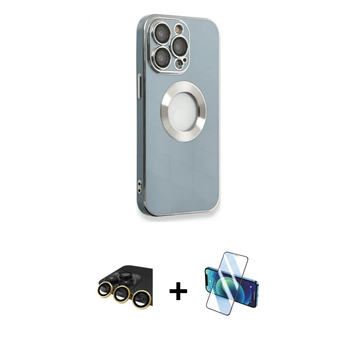 MARSİLYAN™- iPhone 13 Pro Max Kılıf İz Form Serisi - Siyah 3D Antistatik Cam Ekran Koruyucu + Raze Metal Kamera Lens - GD