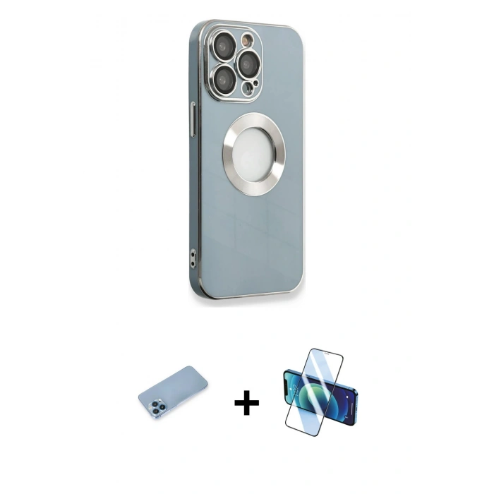 MARSİLYAN™- iPhone 13 Pro Max Kılıf İz Form Serisi - Siyah 3D Antistatik Cam Ekran Koruyucu + Shine Kamera Lens Koruma Cam - MI