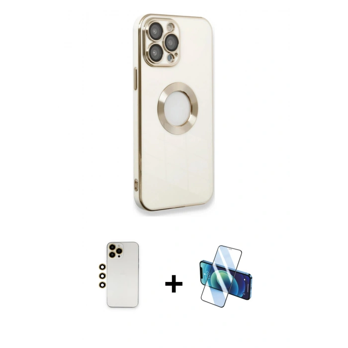 MARSİLYAN™- iPhone 13 Pro Max Kılıf İz Form Serisi - Siyah 3D Antistatik Cam Ekran Koruyucu + Shine Kamera Lens - GD