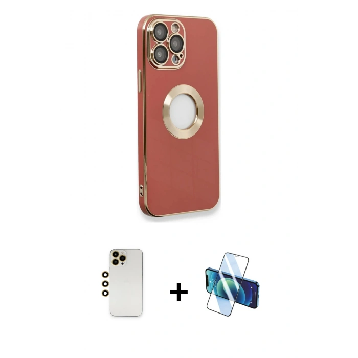 MARSİLYAN™- iPhone 13 Pro Max Kılıf İz Form Serisi - Siyah 3D Antistatik Cam Ekran Koruyucu + Shine Kamera Lens - GD