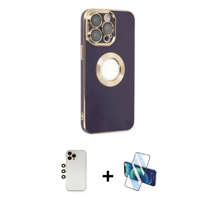 MARSİLYAN™- iPhone 13 Pro Max Kılıf İz Form Serisi - Siyah 3D Antistatik Cam Ekran Koruyucu + Shine Kamera Lens - GD