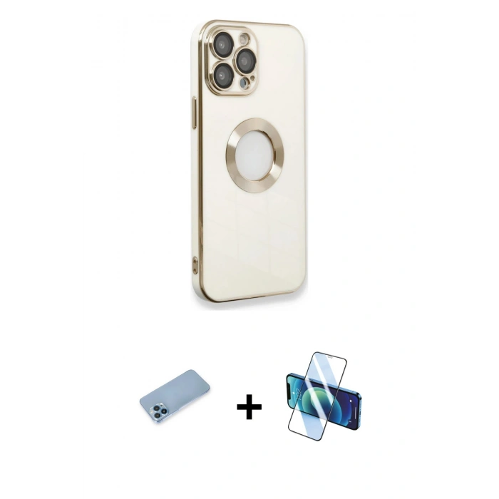 MARSİLYAN™- iPhone 13 Pro Max Kılıf İz Form Serisi - Siyah 3D Antistatik Cam Ekran Koruyucu + Shine Kamera Lens Koruma Cam - MI