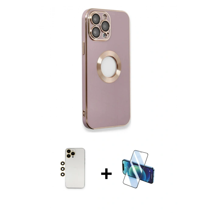 MARSİLYAN™- iPhone 13 Pro Max Kılıf İz Form Serisi - Siyah 3D Antistatik Cam Ekran Koruyucu + Shine Kamera Lens - GD
