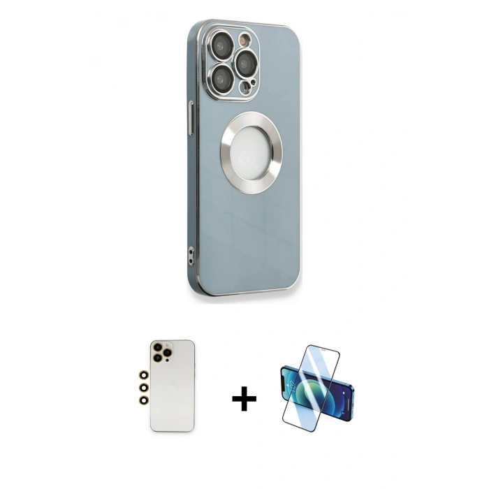 MARSİLYAN™- iPhone 13 Pro Max Kılıf İz Form Serisi - Siyah 3D Antistatik Cam Ekran Koruyucu + Shine Kamera Lens - GD