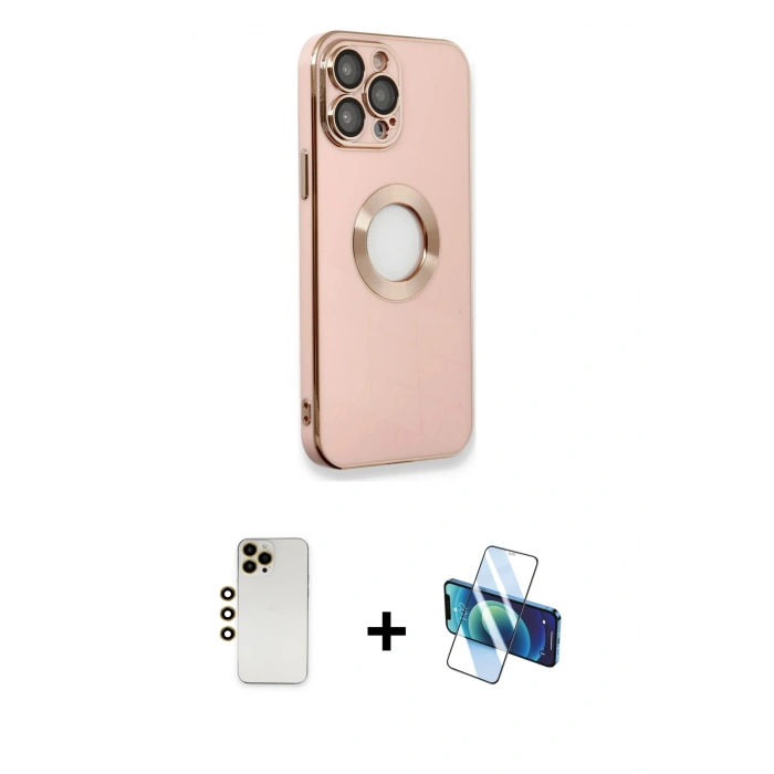 MARSİLYAN™- iPhone 13 Pro Max Kılıf İz Form Serisi - Siyah 3D Antistatik Cam Ekran Koruyucu + Shine Kamera Lens - GD