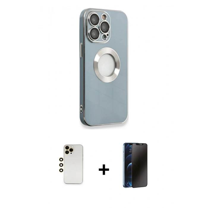 MARSİLYAN™- iPhone 13 Pro Max Kılıf İz Form Serisi - Siyah 3D Antistatik Hayalet Cam Ekran Koruyucu + Shine Kamera Lens - GD