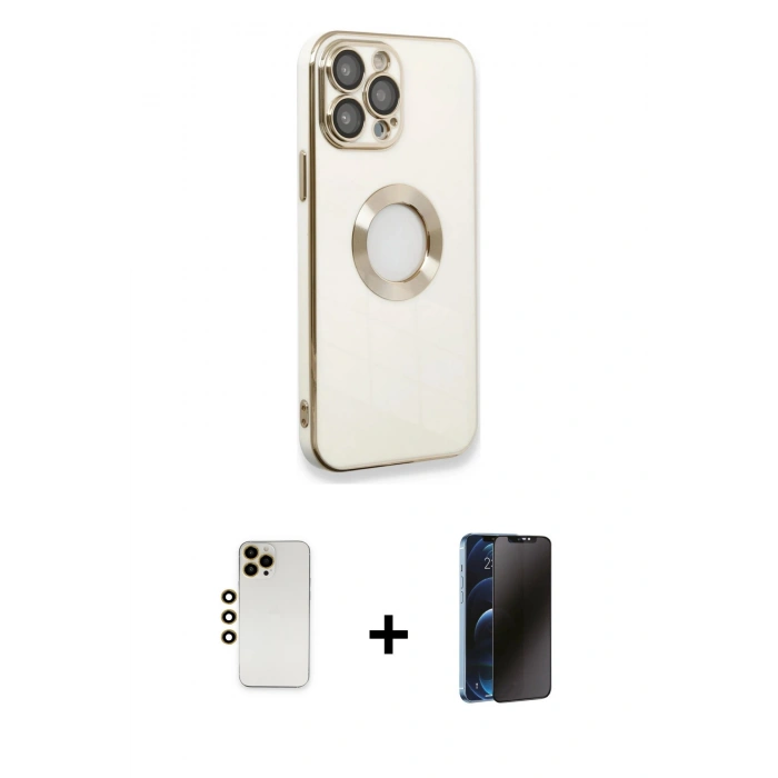 MARSİLYAN™- iPhone 13 Pro Max Kılıf İz Form Serisi - Siyah 3D Antistatik Hayalet Cam Ekran Koruyucu + Shine Kamera Lens - GD