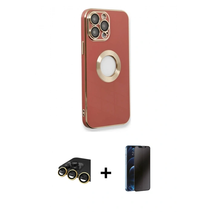 MARSİLYAN™- iPhone 13 Pro Max Kılıf İz Form Serisi - Siyah 3D Antistatik Hayalet Cam Ekran Koruyucu + Raze Metal Kamera Lens - GD