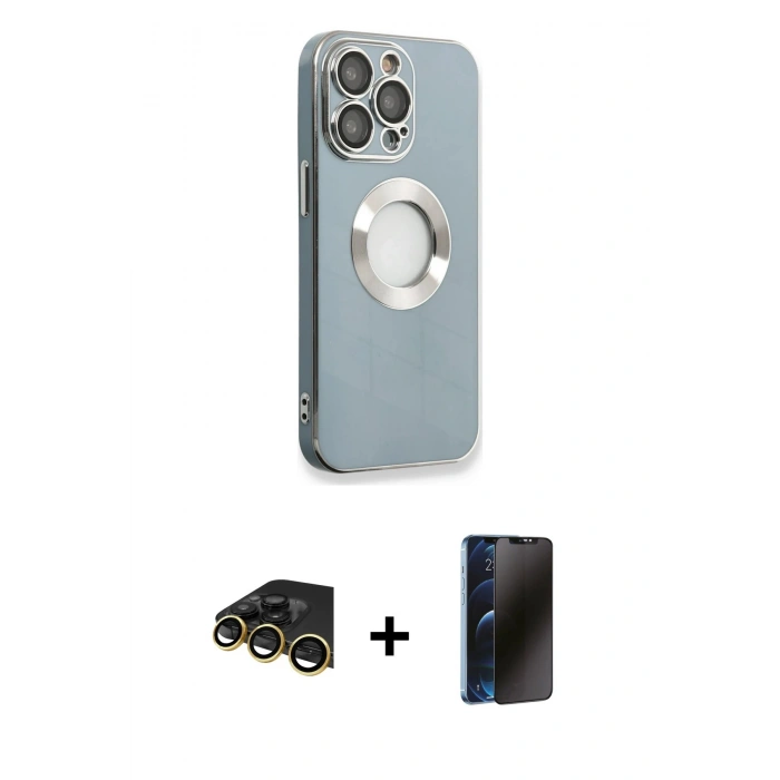 MARSİLYAN™- iPhone 13 Pro Max Kılıf İz Form Serisi - Siyah 3D Antistatik Hayalet Cam Ekran Koruyucu + Raze Metal Kamera Lens - GD