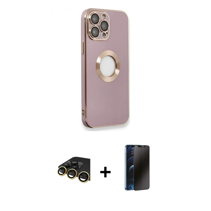 MARSİLYAN™- iPhone 13 Pro Max Kılıf İz Form Serisi - Siyah 3D Antistatik Hayalet Cam Ekran Koruyucu + Raze Metal Kamera Lens - GD