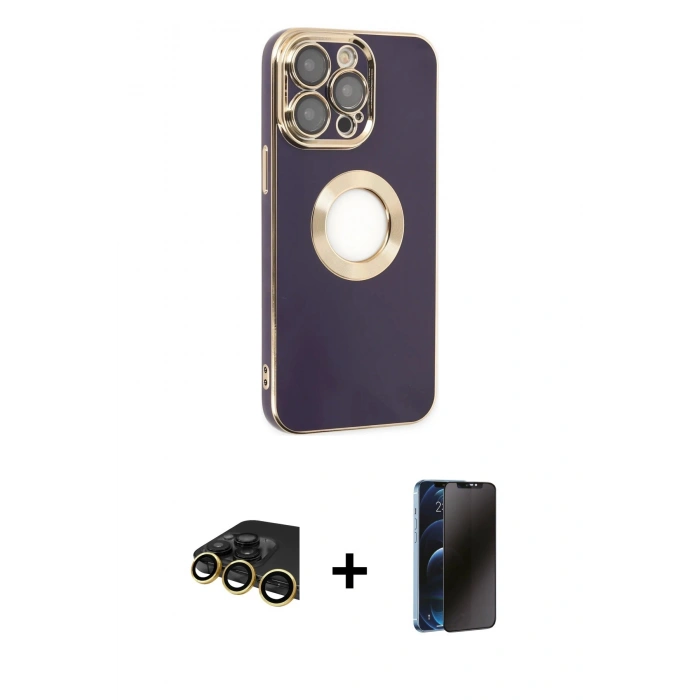 MARSİLYAN™- iPhone 13 Pro Max Kılıf İz Form Serisi - Siyah 3D Antistatik Hayalet Cam Ekran Koruyucu + Raze Metal Kamera Lens - GD