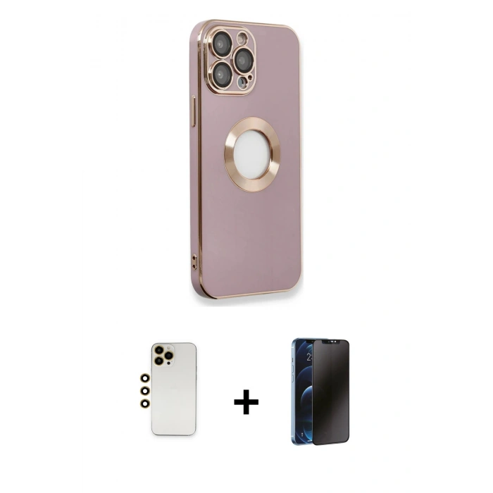 MARSİLYAN™- iPhone 13 Pro Max Kılıf İz Form Serisi - Siyah 3D Antistatik Hayalet Cam Ekran Koruyucu + Shine Kamera Lens - GD