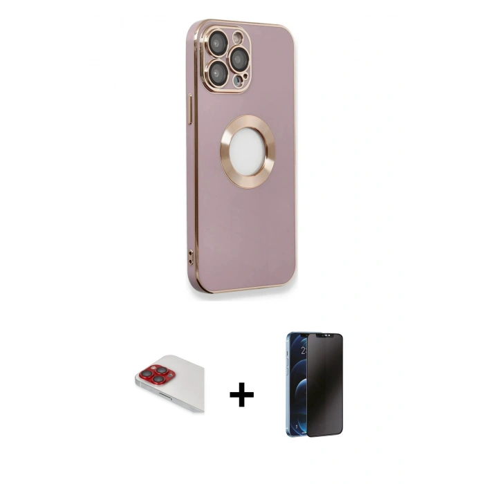 MARSİLYAN™- iPhone 13 Pro Max Kılıf İz Form Serisi - Siyah 3D Antistatik Hayalet Cam Ekran Koruyucu + Pers Alüminyum Kamera Lens - KI