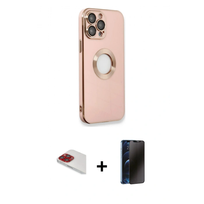 MARSİLYAN™- iPhone 13 Pro Max Kılıf İz Form Serisi - Siyah 3D Antistatik Hayalet Cam Ekran Koruyucu + Pers Alüminyum Kamera Lens - KI