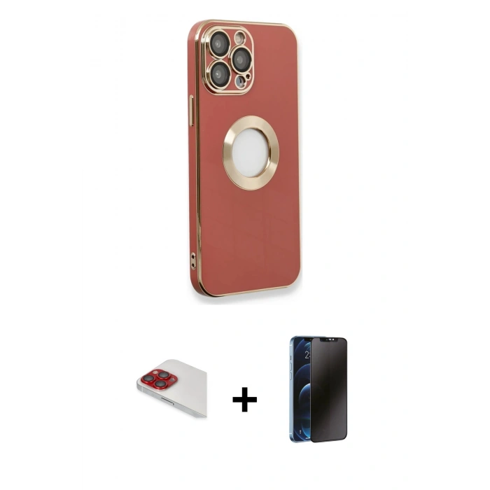 MARSİLYAN™- iPhone 13 Pro Max Kılıf İz Form Serisi - Siyah 3D Antistatik Hayalet Cam Ekran Koruyucu + Pers Alüminyum Kamera Lens - KI