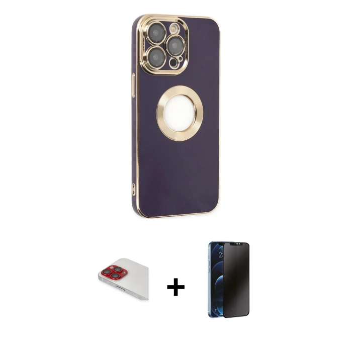 MARSİLYAN™- iPhone 13 Pro Max Kılıf İz Form Serisi - Siyah 3D Antistatik Hayalet Cam Ekran Koruyucu + Pers Alüminyum Kamera Lens - KI