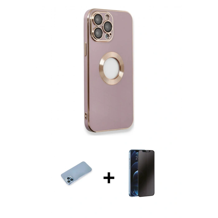 MARSİLYAN™- iPhone 13 Pro Max Kılıf İz Form Serisi - Siyah 3D Antistatik Hayalet Cam Ekran Koruyucu + Shine Kamera Lens Koruma Cam - MI