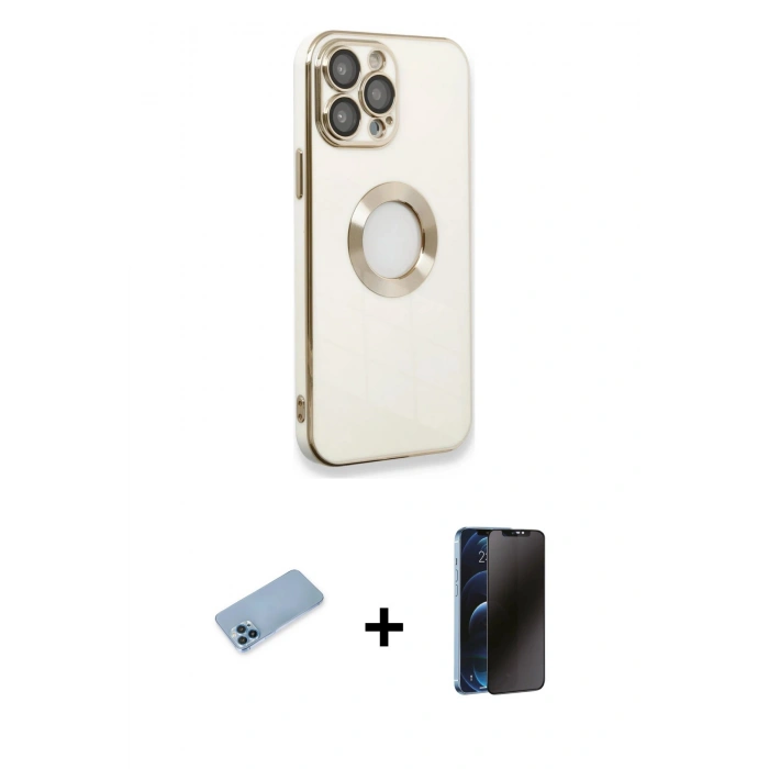 MARSİLYAN™- iPhone 13 Pro Max Kılıf İz Form Serisi - Siyah 3D Antistatik Hayalet Cam Ekran Koruyucu + Shine Kamera Lens Koruma Cam - MI