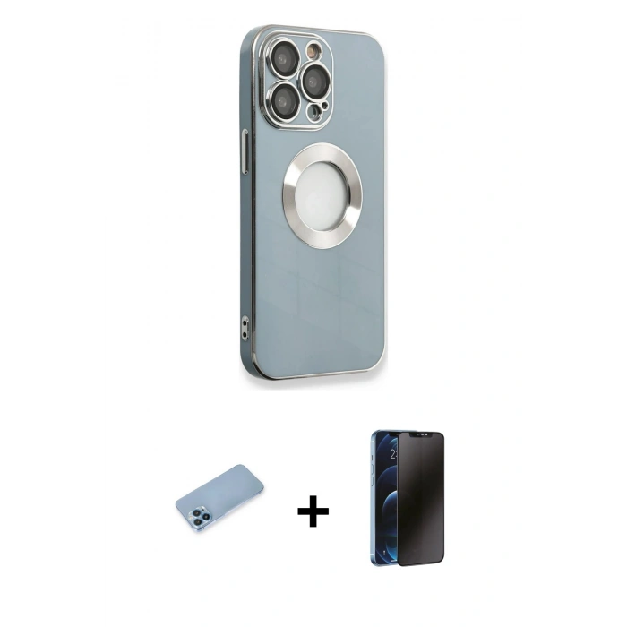 MARSİLYAN™- iPhone 13 Pro Max Kılıf İz Form Serisi - Siyah 3D Antistatik Hayalet Cam Ekran Koruyucu + Shine Kamera Lens Koruma Cam - MI