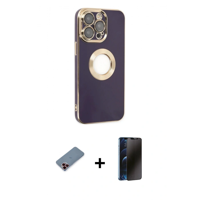 MARSİLYAN™- iPhone 13 Pro Max Kılıf İz Form Serisi - Siyah 3D Antistatik Hayalet Cam Ekran Koruyucu + Metal Kamera Lens Koruma Cam - KI