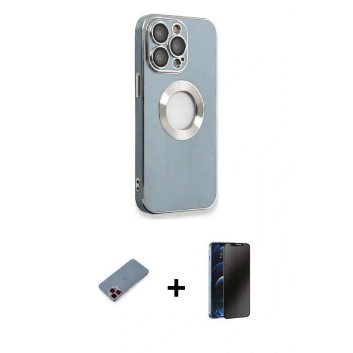 MARSİLYAN™- iPhone 13 Pro Max Kılıf İz Form Serisi - Siyah 3D Antistatik Hayalet Cam Ekran Koruyucu + Metal Kamera Lens Koruma Cam - KI