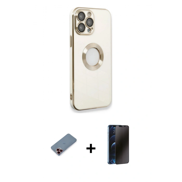 MARSİLYAN™- iPhone 13 Pro Max Kılıf İz Form Serisi - Siyah 3D Antistatik Hayalet Cam Ekran Koruyucu + Metal Kamera Lens Koruma Cam - KI