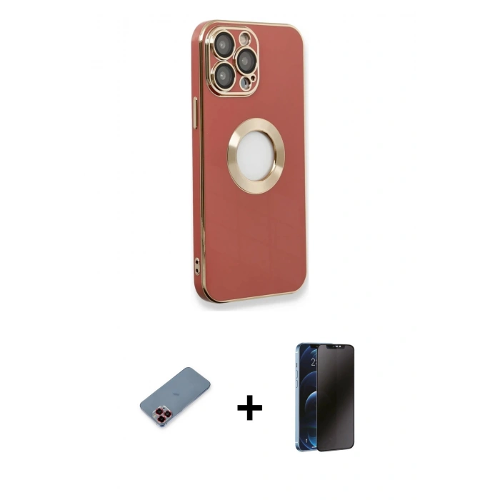 MARSİLYAN™- iPhone 13 Pro Max Kılıf İz Form Serisi - Siyah 3D Antistatik Hayalet Cam Ekran Koruyucu + Metal Kamera Lens Koruma Cam - KI