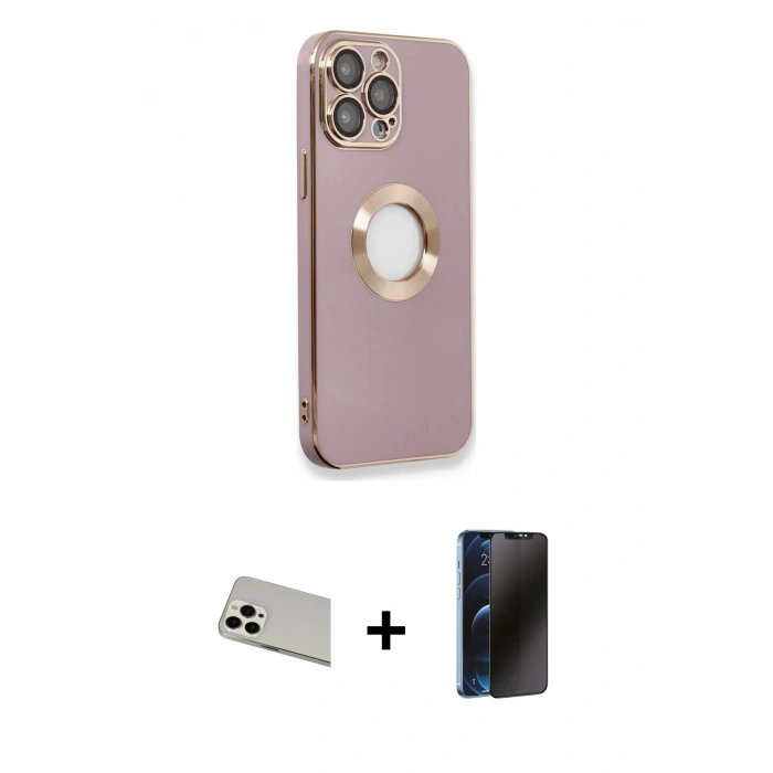 MARSİLYAN™- iPhone 13 Pro Max Kılıf İz Form Serisi - Siyah 3D Antistatik Hayalet Cam Ekran Koruyucu + Rainbow Kamera Lens Koruma Cam - BZ