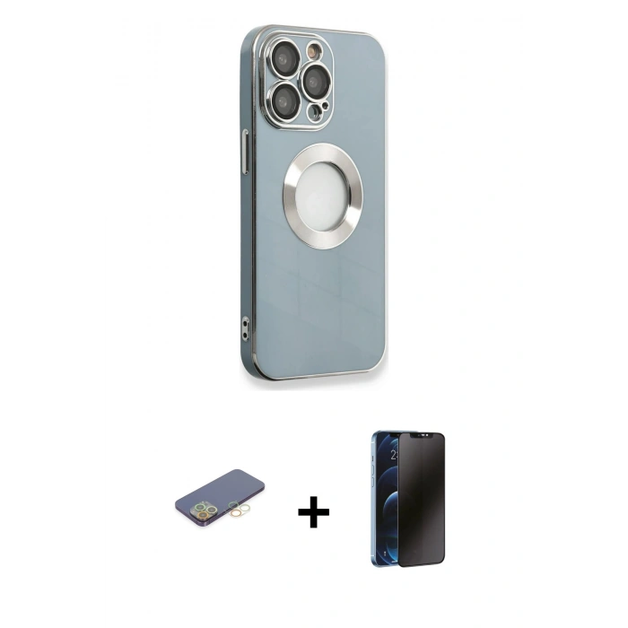 MARSİLYAN™- iPhone 13 Pro Max Kılıf İz Form Serisi - Siyah 3D Antistatik Hayalet Cam Ekran Koruyucu + Renkli Kamera Lens Koruma Cam - SI