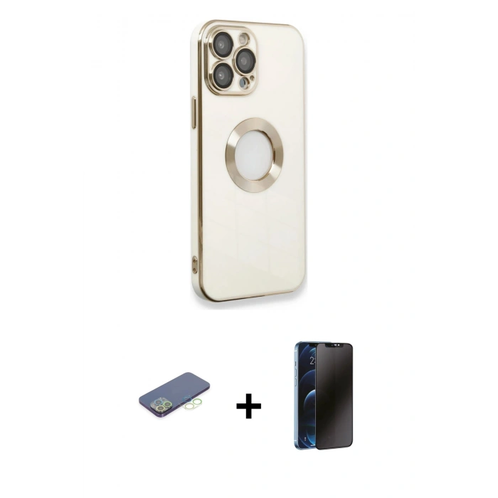 MARSİLYAN™- iPhone 13 Pro Max Kılıf İz Form Serisi - Siyah 3D Antistatik Hayalet Cam Ekran Koruyucu + Renkli Kamera Lens Koruma Cam - YL