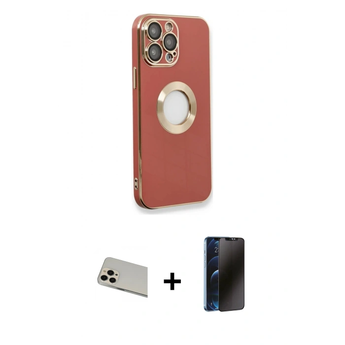 MARSİLYAN™- iPhone 13 Pro Max Kılıf İz Form Serisi - Siyah 3D Antistatik Hayalet Cam Ekran Koruyucu + Rainbow Kamera Lens Koruma Cam - REGD