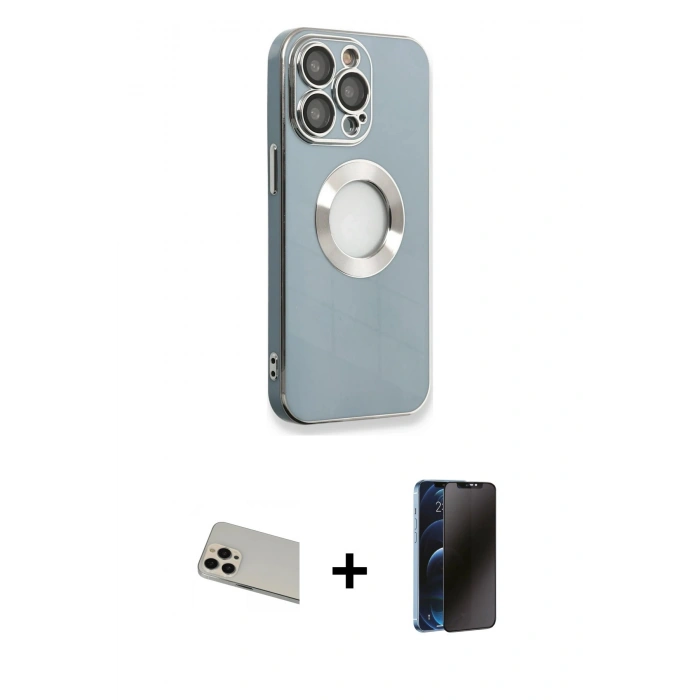 MARSİLYAN™- iPhone 13 Pro Max Kılıf İz Form Serisi - Siyah 3D Antistatik Hayalet Cam Ekran Koruyucu + Rainbow Kamera Lens Koruma Cam - REGD