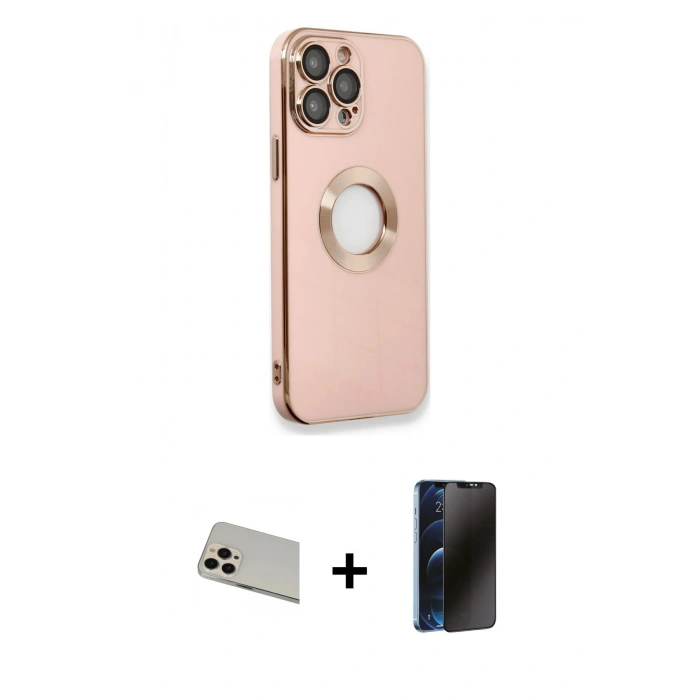 MARSİLYAN™- iPhone 13 Pro Max Kılıf İz Form Serisi - Siyah 3D Antistatik Hayalet Cam Ekran Koruyucu + Rainbow Kamera Lens Koruma Cam - REGD