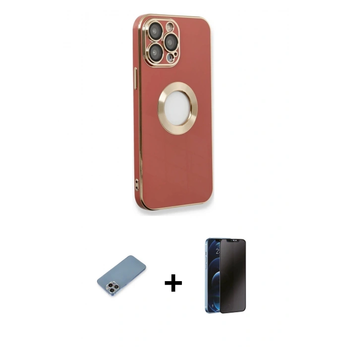 MARSİLYAN™- iPhone 13 Pro Max Kılıf İz Form Serisi - Siyah 3D Antistatik Hayalet Cam Ekran Koruyucu + Shine Kamera Lens Koruma Cam - GI