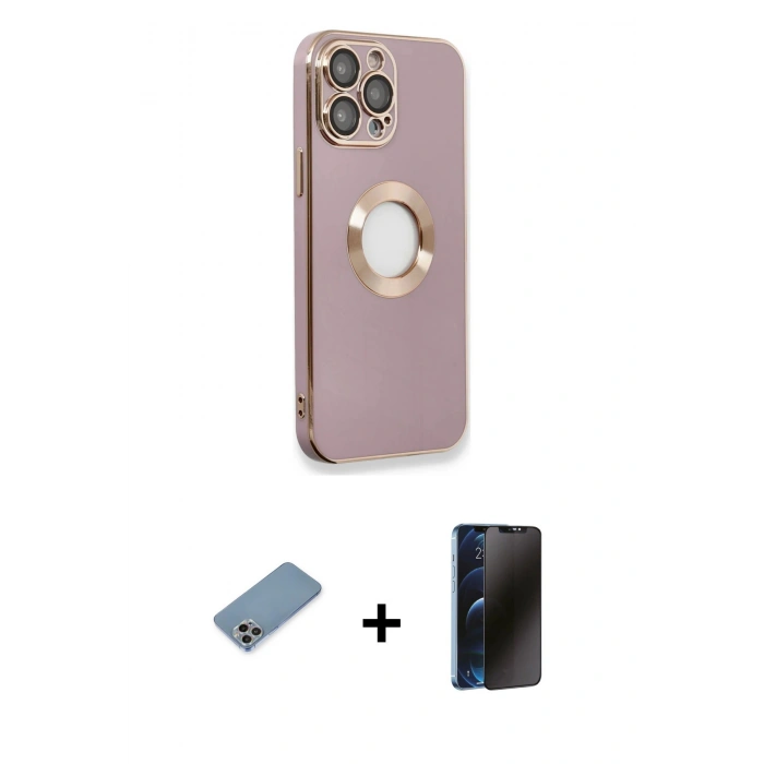 MARSİLYAN™- iPhone 13 Pro Max Kılıf İz Form Serisi - Siyah 3D Antistatik Hayalet Cam Ekran Koruyucu + Shine Kamera Lens Koruma Cam - GI