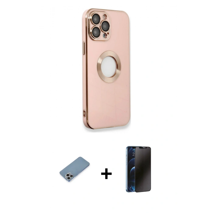 MARSİLYAN™- iPhone 13 Pro Max Kılıf İz Form Serisi - Siyah 3D Antistatik Hayalet Cam Ekran Koruyucu + Shine Kamera Lens Koruma Cam - GI