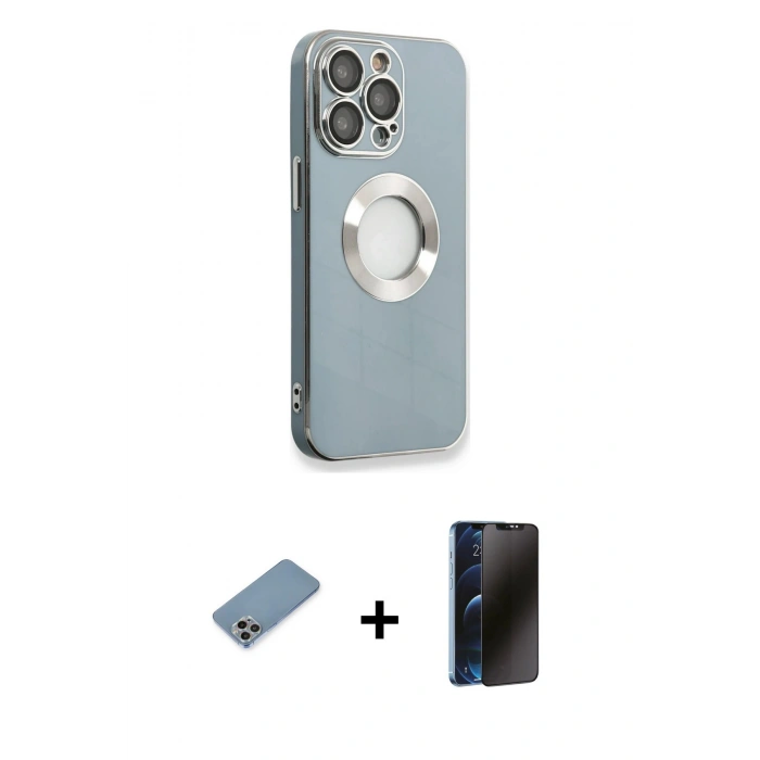 MARSİLYAN™- iPhone 13 Pro Max Kılıf İz Form Serisi - Siyah 3D Antistatik Hayalet Cam Ekran Koruyucu + Shine Kamera Lens Koruma Cam - GI