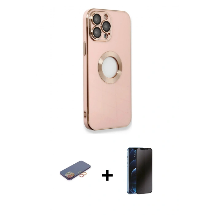 MARSİLYAN™- iPhone 13 Pro Max Kılıf İz Form Serisi - Siyah 3D Antistatik Hayalet Cam Ekran Koruyucu + Renkli Kamera Lens Koruma Cam - TU