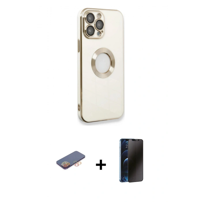 MARSİLYAN™- iPhone 13 Pro Max Kılıf İz Form Serisi - Siyah 3D Antistatik Hayalet Cam Ekran Koruyucu + Renkli Kamera Lens Koruma Cam - TU