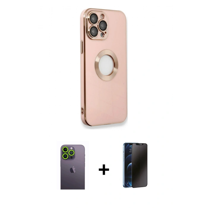 MARSİLYAN™- iPhone 13 Pro Max Kılıf İz Form Serisi - Siyah 3D Antistatik Hayalet Cam Ekran Koruyucu + Neon Fosforlu Kamera Lens - YL