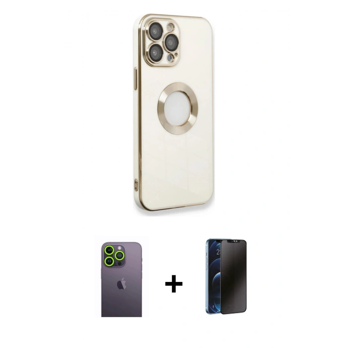 MARSİLYAN™- iPhone 13 Pro Max Kılıf İz Form Serisi - Siyah 3D Antistatik Hayalet Cam Ekran Koruyucu + Neon Fosforlu Kamera Lens - YL