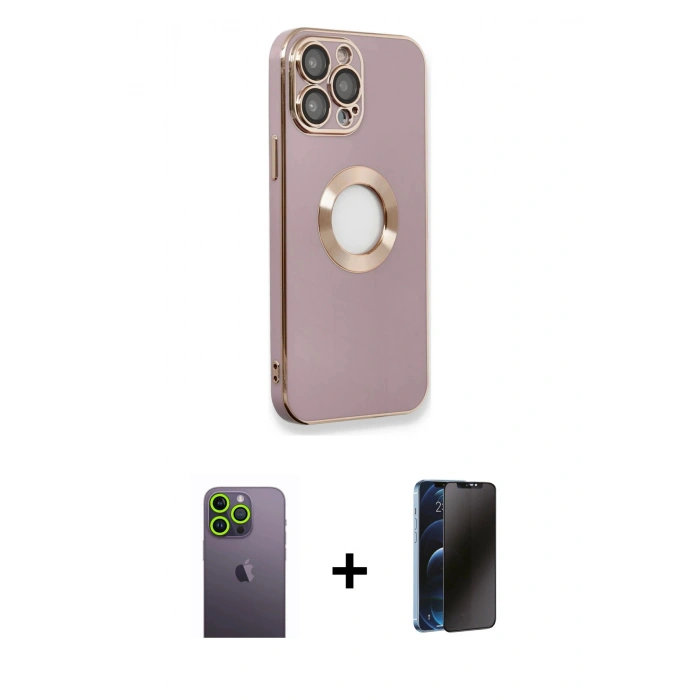 MARSİLYAN™- iPhone 13 Pro Max Kılıf İz Form Serisi - Siyah 3D Antistatik Hayalet Cam Ekran Koruyucu + Neon Fosforlu Kamera Lens - YL