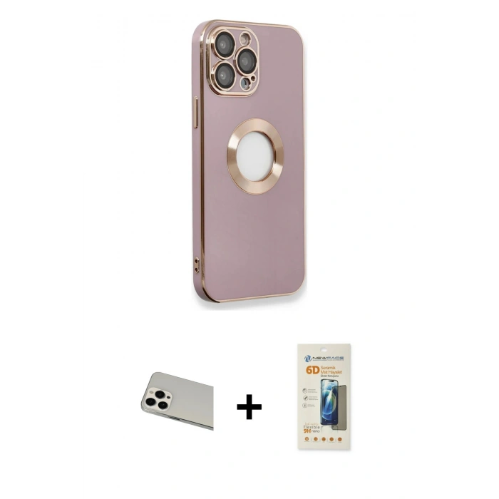 MARSİLYAN™- iPhone 13 Pro Max Kılıf İz Form Serisi - Siyah 6D Mat Seramik Hayalet Nano Ekran Koruyucu + Rainbow Kamera Lens Koruma Cam - BZ