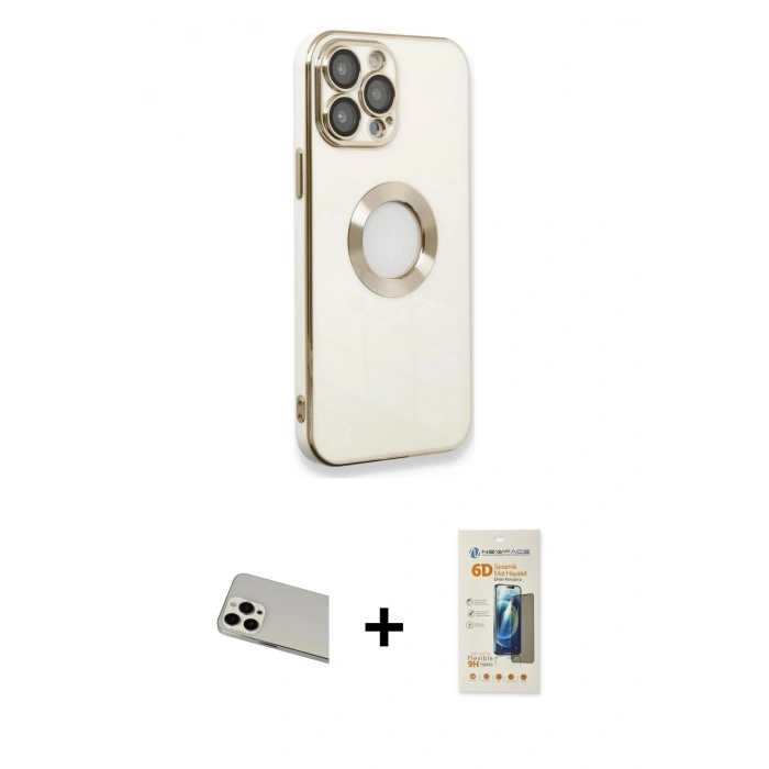 MARSİLYAN™- iPhone 13 Pro Max Kılıf İz Form Serisi - Siyah 6D Mat Seramik Hayalet Nano Ekran Koruyucu + Rainbow Kamera Lens Koruma Cam - BZ