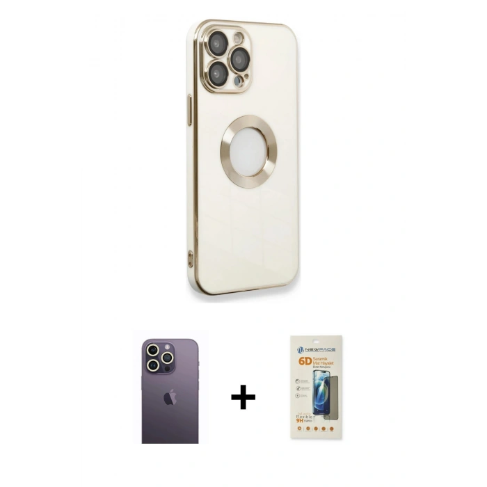 MARSİLYAN™- iPhone 13 Pro Max Kılıf İz Form Serisi - Siyah 6D Mat Seramik Hayalet Nano Ekran Koruyucu + Neon Fosforlu Kamera Lens - BZ